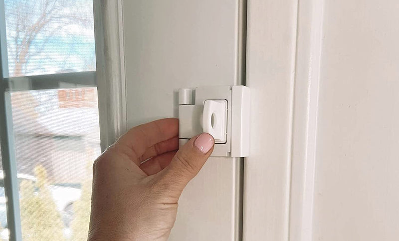 Door Lock for in-Swinging Doors, Home Security Latch Device, Childproof, Easy to Install (White) White