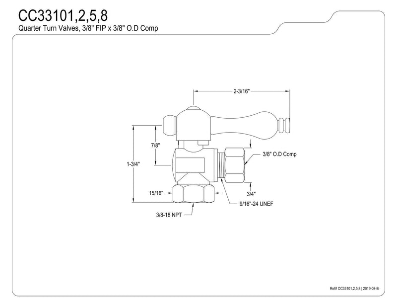 Kingston CC33101 Quarter-Turn Angle Shut-Off Valve, Polished Chrome