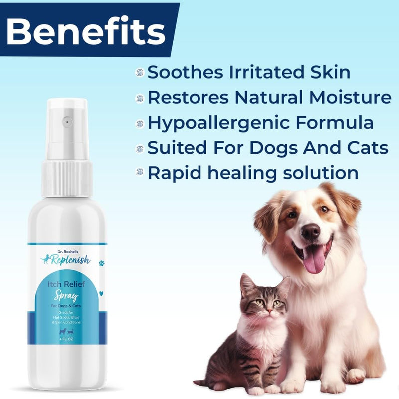 Replenish Dog Hot Spot Spray for Pets - Dr. Rachel's Hydrocortisone and Pramoxine Formula for Dog Hot Spot Remedy, Insect Bites, and Skin Conditions in Dogs, Cats, and Horses - 4 oz - PawsPlanet Australia