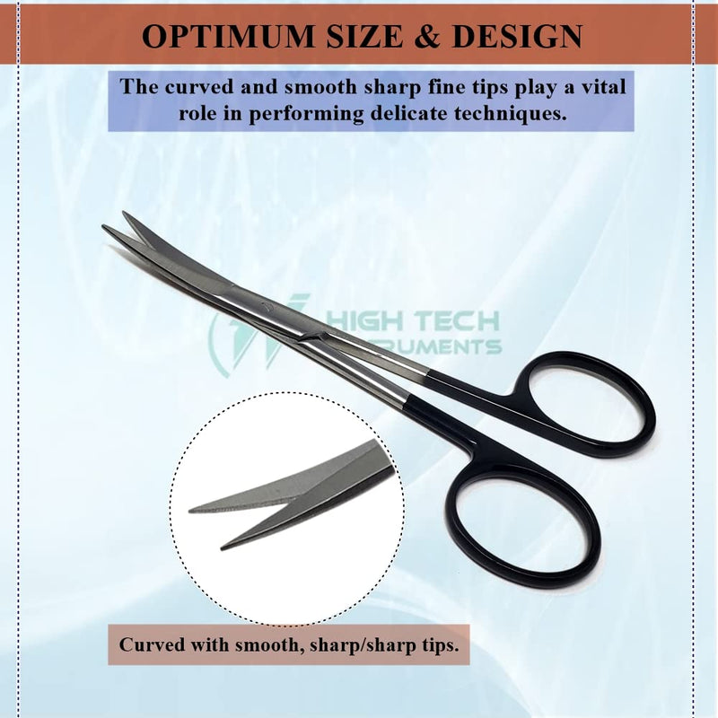 Premium Iris Supercut Micro Dissecting Scissors Curved 4.5" with One Serrated Blade (HTI Brand) Black Handle
