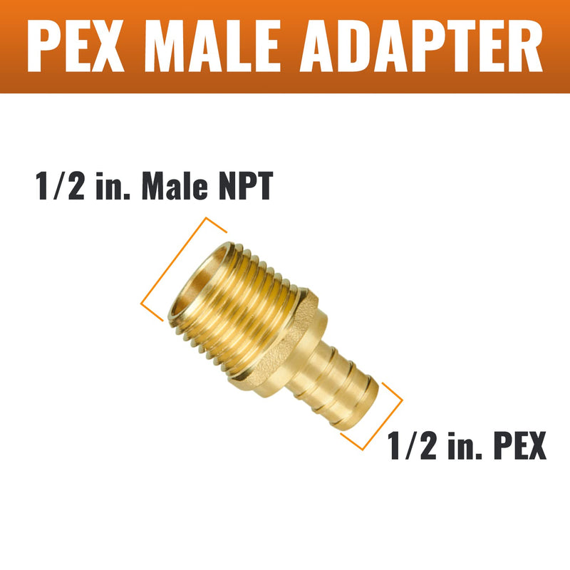 SUNGATOR Pex Fittings 1/2 Inch, 10-Pack 1/2" Pex Male Adapter, 1/2" NPT to 1/2" PEX, No Lead Brass, 1/2 Inch Pex Fittings For Pex Pipe, NSF, UPC Certified 1/2", 10 Pack