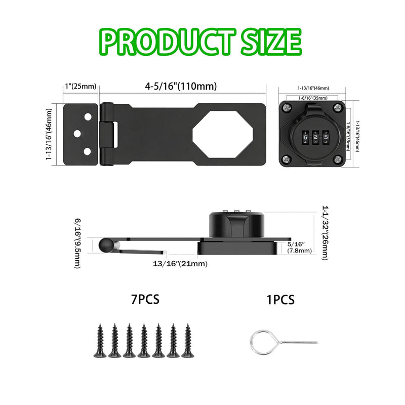 Keyless Combination Lock, Code Zinc Alloy Door Latch, 3-Digit Combination Lock, Twist Knob Hasp Latch Lock, Cabinet Locks with Combination, Easy DIY Installation (Black) Black