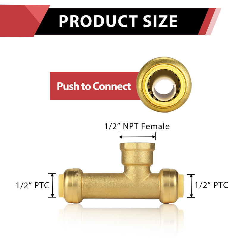 2Pcs EFIELD Push fit 1/2"x1/2"x1/2" FNPT Female Slip Tee(PF214-2) 2 1/2"x1/2"x1/2"
