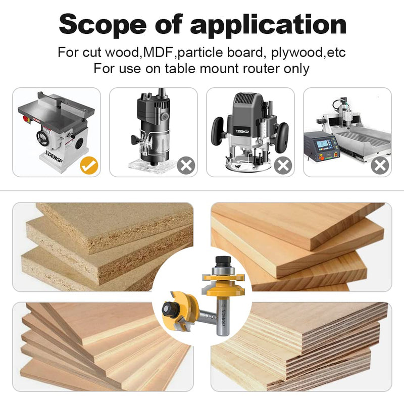 2PCS Ogee Style Rail and Stile Router Bits Set 1/2 Inch Shank, 3/8 Inch Cutting Depth, Up to 1 Inch Stock, Kitchen Cabinet Door Frame Shaper Cutters Raise Panel Making Router Bit Set Ogee - Up to 1" Stock - 1/2" Shank