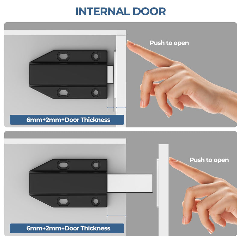Magnetic Push Latch Without Nail Installation Tonitrui Heavy Duty Magnetic Touch Latches for Large Door Push Release Latch Kitchen Drawer Push Catch Press Out Latch (Black 2 Pack) Black 2 pack