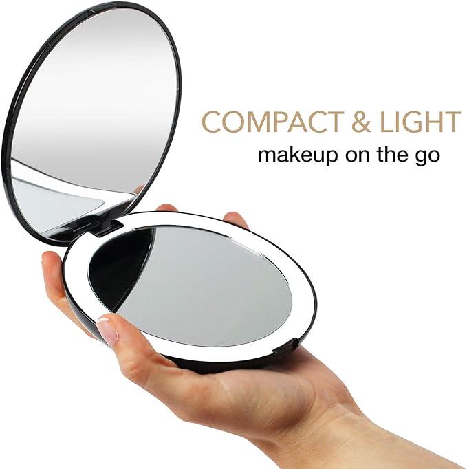 Fancii Compact Mirror, Vanity Mirror, 10x Magnifier, Double Sided Mirror with LED Light, Battery Natural Light, 5" Large Mirror, Makeup Mirror, Black (Lumi) - NewNest Australia