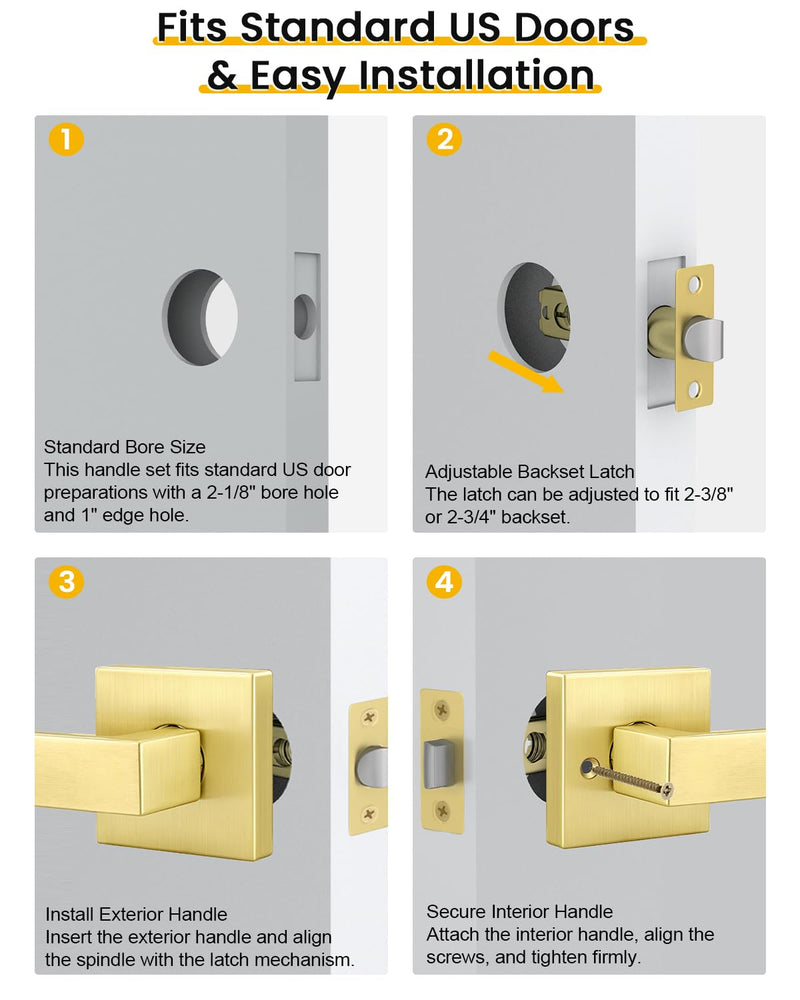 Goldenwarm Brushed Gold Passage Door Handles 1 Pack, Modern Zinc Alloy Interior Door Levers Keyless Non-Locking Passage Handleset for Hallway and Closet, Reversible Heavy Duty Lever Door Hardware