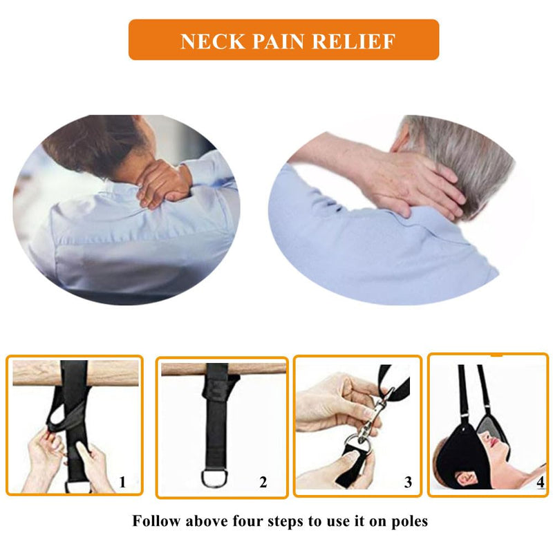 WEEOATAR Adjustable Neck Traction for Neck Pain, Neck Stretcher Strap for Pinched Nerves, Neck Stretcher with Release Buckle, Neck Decompression Device with Ear Hole for Indoors or Outdoors (Black 2) Black 2