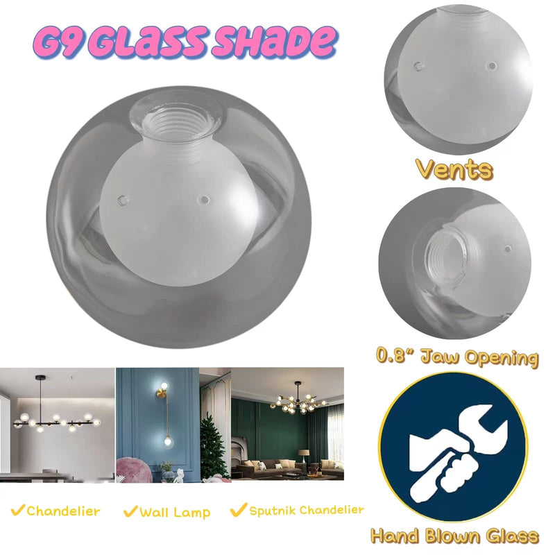 Lighting Replacement Glass Lampshade 4 Inch Milky White Glass Dome Cover Round Globe 0.8 Inch Fitter for G9 Bulb Replacement (transparent and white)