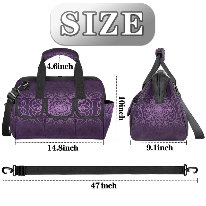 Purple marble pattern Tool Bag – Heavy-Duty Multi-Pocket 14+ Pockets (6 Inner + 6 Outer + 2 Side), Removable Shoulder Strap, for Construction, Gardening, Camping, Travel – 14.8 x 9.1 x 10 Inches