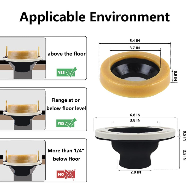 Toilet Flange Repair Kit, Flange Repair Kit for 4" and 5" or Special 3" Waste Line, for Toilet Flange Repair and Easy Installation Black