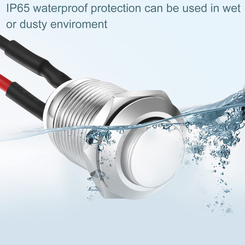 3 Pcs 12mm Prewired High Head Waterproof Push Button Latching 2A 12V/24V/125V/250V AC Self-Locking Stainless Steel Push Button On Off SS-Latching