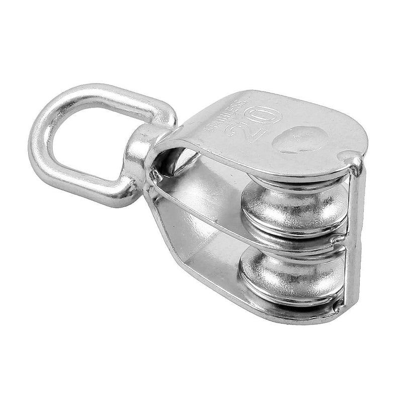 Rocaris 4 Pack Stainless Steel Wire Rope Crane Double Pulley Block M20 Lifting Crane Swivel Hook Single Pulley Block Hanging Wire Towing Wheel M20-4 Pcs
