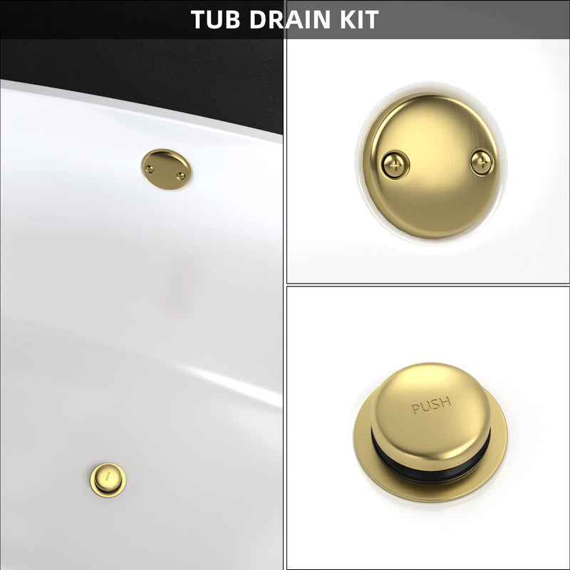 All Metal Tip-Toe Bathtub Drain Kit with Two-Hole Overflow Faceplate and Universal Fine/Coarse Thread Assembly, Bath Tub Drain Kit fits All Bathtub -Brushed Gold Brushed Gold