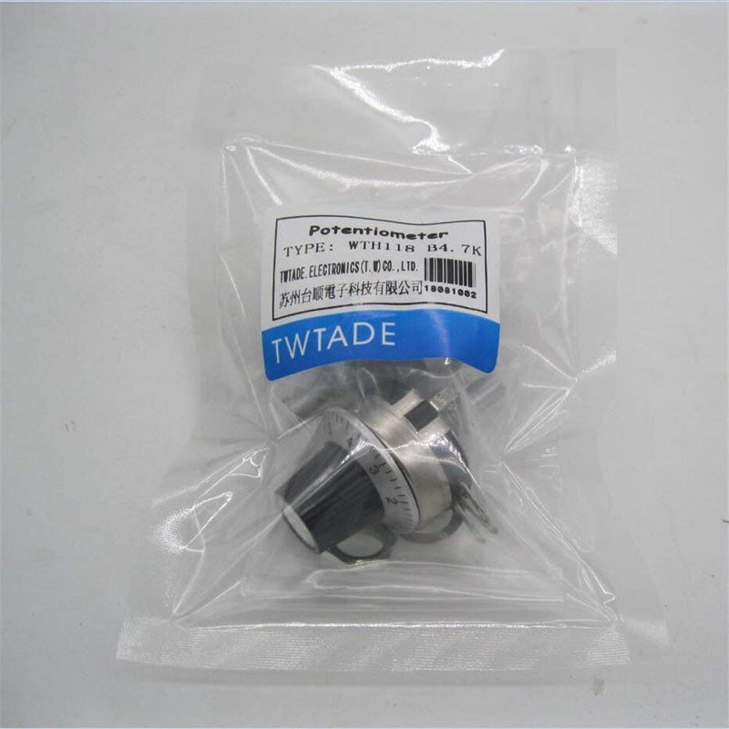 TWTADE / 2pcs Single Turn Rotary Carbon Linear Variable Potentiometer + 2pcs Knob WTH118-2W 100K Ohm