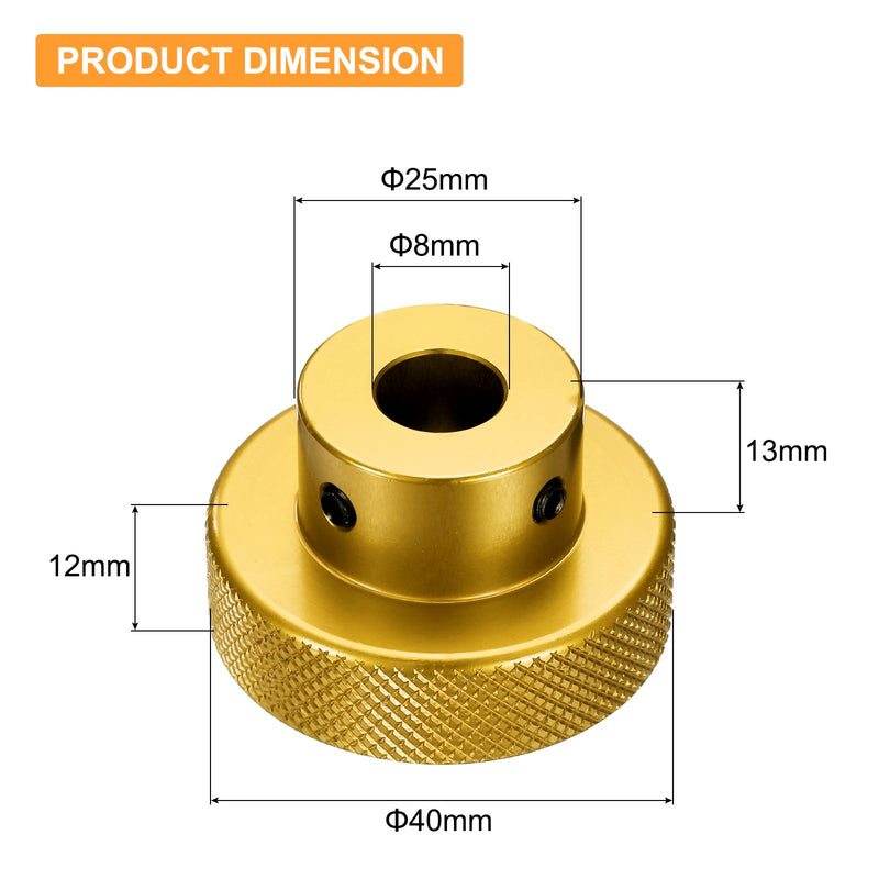 uxcell Anodization Aluminum Alloy Handwheel 8mm Bore 40mm OD Knurled Knob Turning Handle with Wrench for Milling Machine Lathe Slide Displacement Platform, Gold Tone 8mm-40mm