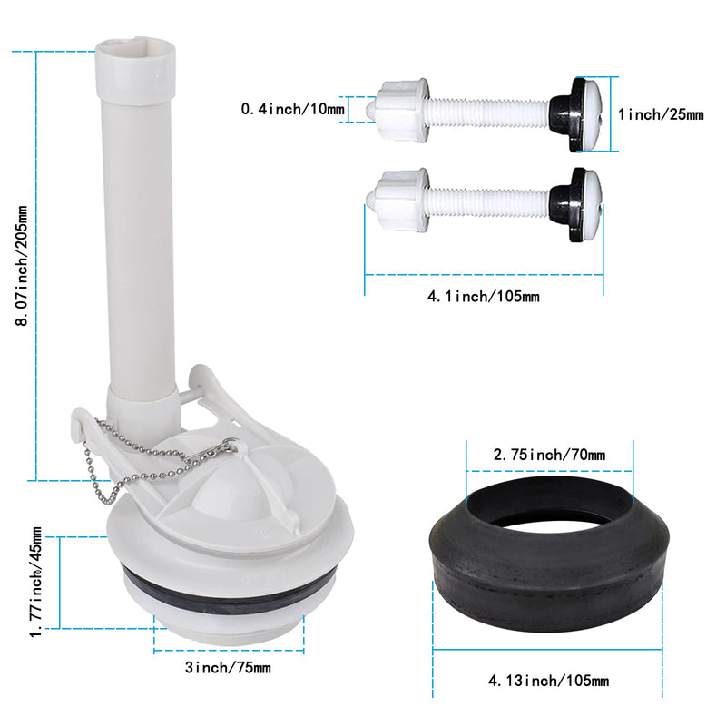 3-Inch Flush Valve Replacement Kit With Gasket and Bolts - Compatible With American Standard 738921-100.0070A Two-Piece Toilet for 3-inch drain holes