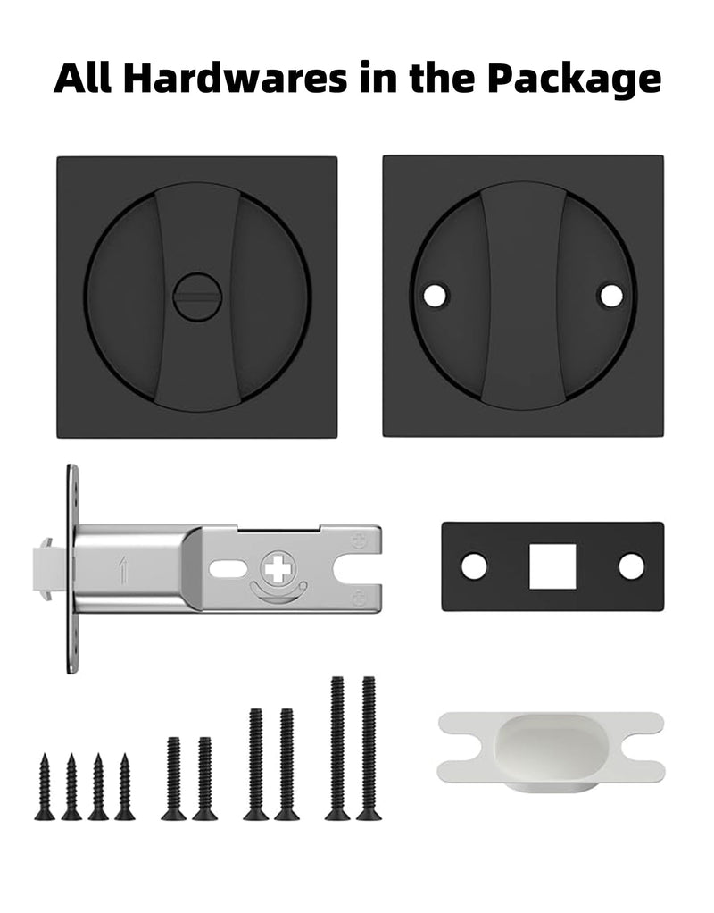 Pocket Door Hardware Black, Pocket Door Lock, Pocket Door Latch, Matte Black Contemporary Pocket Door Privacy Lock(1 Pack, Square) 1 Pack(Square)