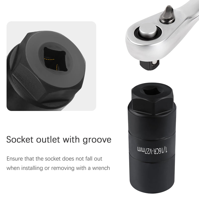 Oil Pressure Sensor Socket,1 1/16 Socket Switch Fits 3/8" Drive or 1 1/8" Hex Wrench,Professional Oil Pressure Switch Socket for Quick Removing/Installing Oil Sending Unit (Black) Black