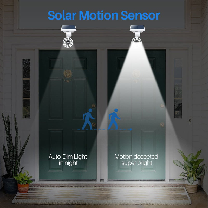 Solar Motion Lights Waterproof Metal Body, 1400-Lumen 9-Watt(130W Equiv.), Solar Powered Flood Security Spotlights for Outside Porch Post Yard Path Deck Fence Wall, 100-Week 100% Free Replacement White