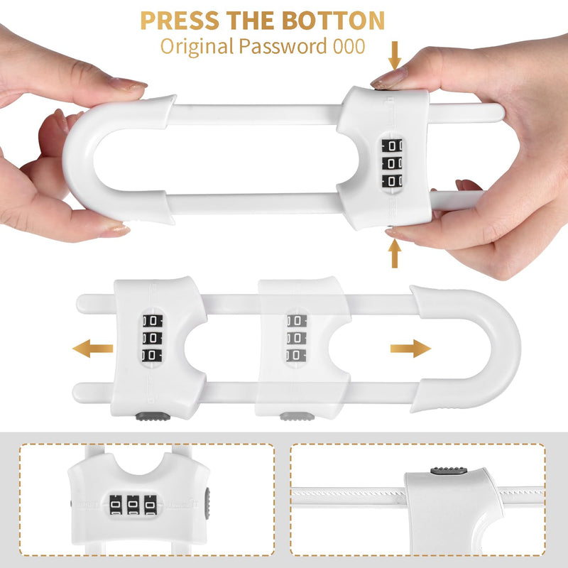 4 Pack U-Shaped Sliding Cabinet Locks Multifunctional Child Safety Lock Adjustable Baby Proof Clips for Home Cabinets Refrigerator Doors Cabinet Knobs and Window Handles (White) White