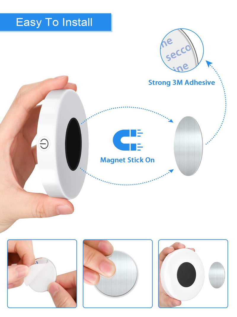 WILLED Dimmable Touch Light Buit-in 1000mAh Large Battery Rechargeable LED Tap Lights | Magnet Stick on Closet Portable Puck Night for Cabinet, Wardrobe, Counter, Kitchen, Bedroom White Pure White 6000K