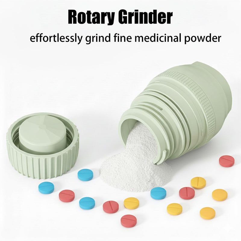 3-in-1 Pill Crusher Fine Powder - 1/4 1/2 Pill Cutter Splitter for Small and Tiny, Grinder for Elderly with Storage and Measuring Cup (Light Green) Light Green