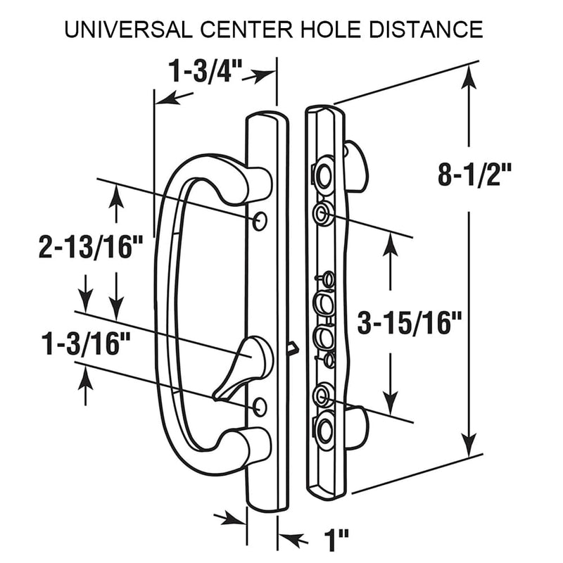 Offset Sliding Patio Door Handle Set, 3-15/16" Screw Hole Spacing, Reversible Non-Handed Sliding Glass Door Handle Replacement, Fits 1-3/8" to 2" Thick Doors, White (Black) Black