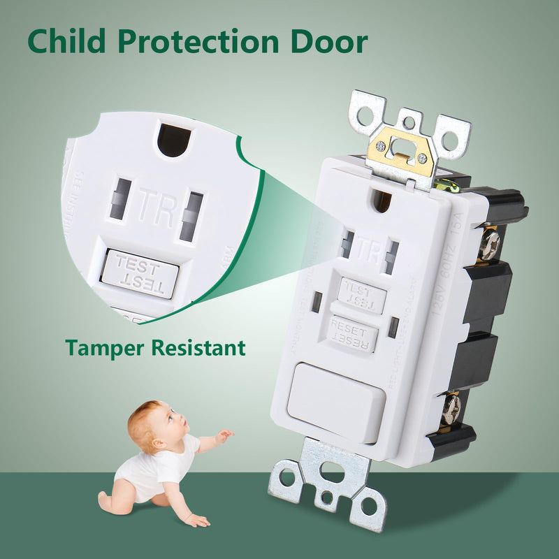 GFCI Outlet,Tamper Resistant GFCI Receptacle with Combination Switch,ETL Listed,Back &Side Wire,White (TR15Amp) TR15Amp