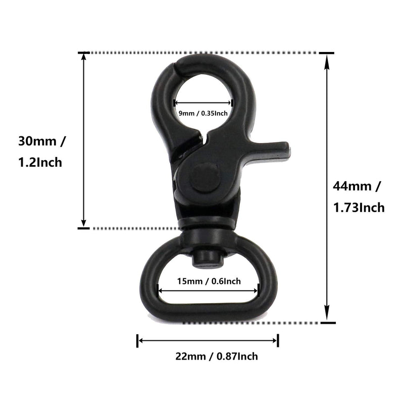 BIKICOCO 5/8'' Swivel Trigger Snap Hook Lobster Claw Clasp Spring Loaded Clip, D-Ring Ended, Black - Pack of 10 5/8'' Eyelet Black x 10 Pcs