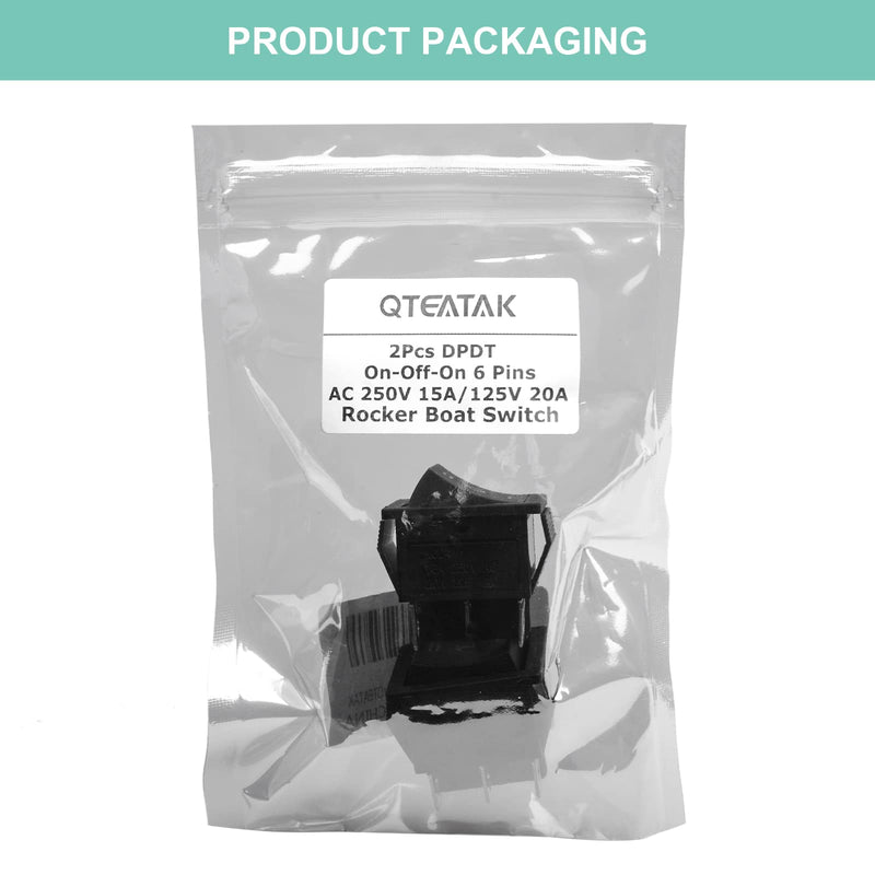 QTEATAK 2Pcs DPDT 6 Pins 3 Position ON/Off/ON Black Rocker Toggle Switch for Car and Boat AC 20A/125V 16A/250V KCD4
