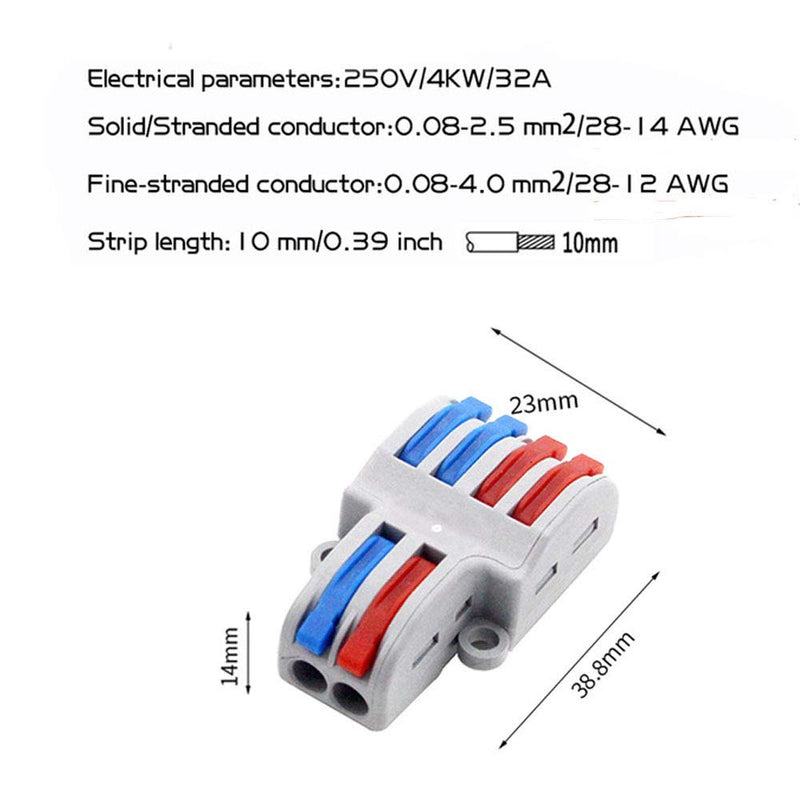 10PCS Mini Fast Wire Connector Universal Wiring Cable Connector Push-in Conductor Terminal Block ，Quick Splice Terminal Blocks Wire Connecting (2 in 4 Out)