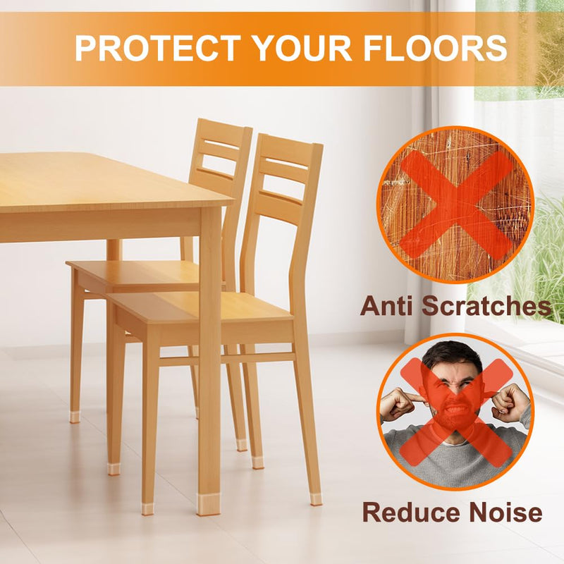 24 Pcs Chair Leg Floor Protectors for Hardwood Floors Rectangle Silicone Covers to Protect Wood Tile Floors Felt Pads Furniture Leg Caps Anti-Scratch Reduce Noise (Fit L:1-1/8" to 1-1/2",W:3/4" to 1") Rectangle S Clear-24pcs