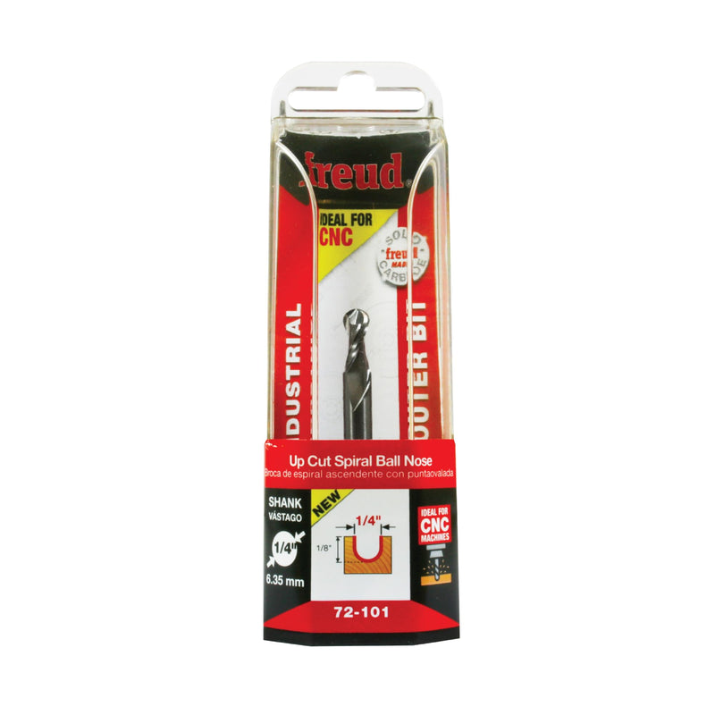 Freud 72-101: 1/4" x 1/2" Up Cut Spiral Ball Nose- Solid Carbide, 1/4" shank, 2-1/2" overall length