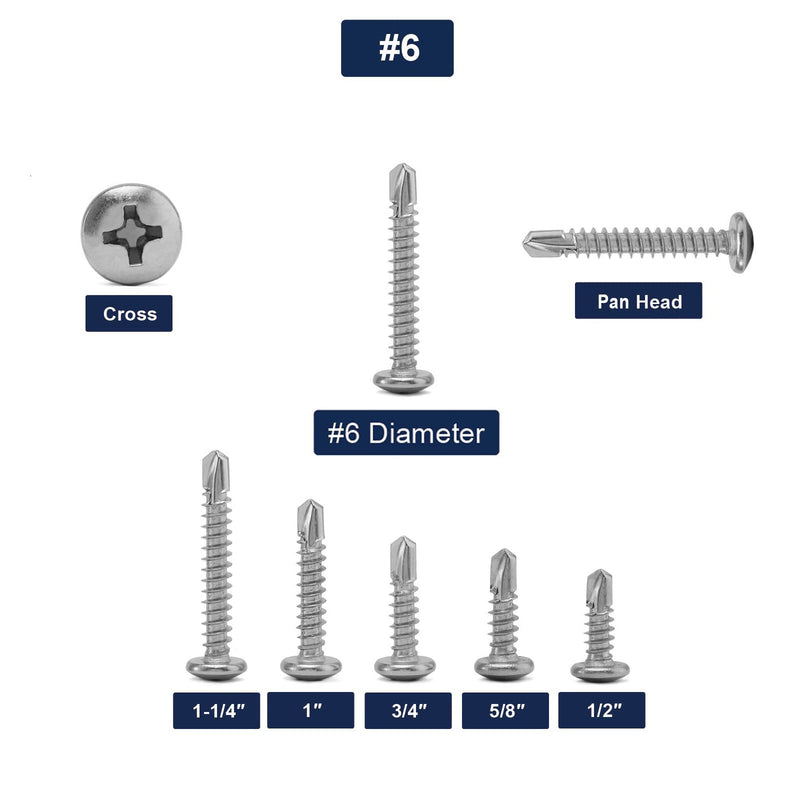 #6 x 1/2" Sheet Metal Screws 100Pcs 410 Stainless Steel Pan Head Fast Self Tapping Screws by SG TZH #6 x 1/2"