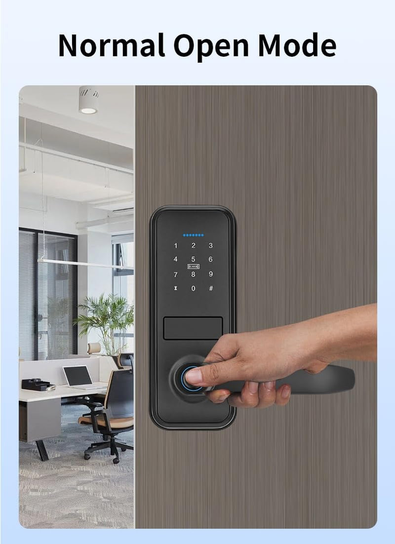 Smart Lock, Keyless Entry Door Lock with Sleek Matte Black Handle, Electronic Keypad Deadbolt, Fingerprint & Touchscreen Keypad, Biometric Door Lock, Bluetooth Smart Lock for Front Door (Black)