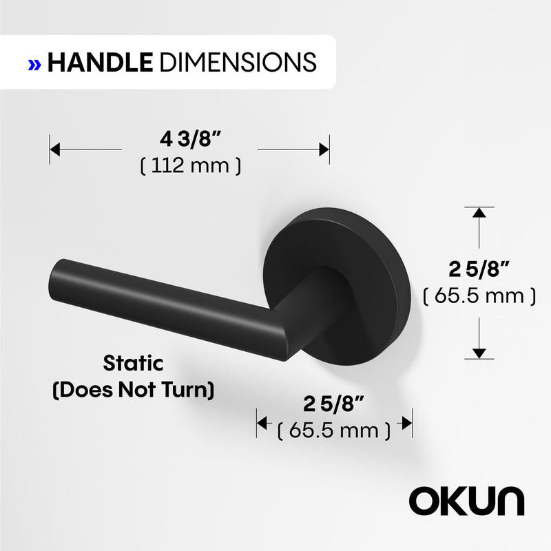 Okun Stark Dummy Door Handle, Matte Black Non-Turning Door Lever 1-Pack – Decorative Reversible Interior Handle for Closet, Pantry, Hallway & French Doors, Sleek Modern Design