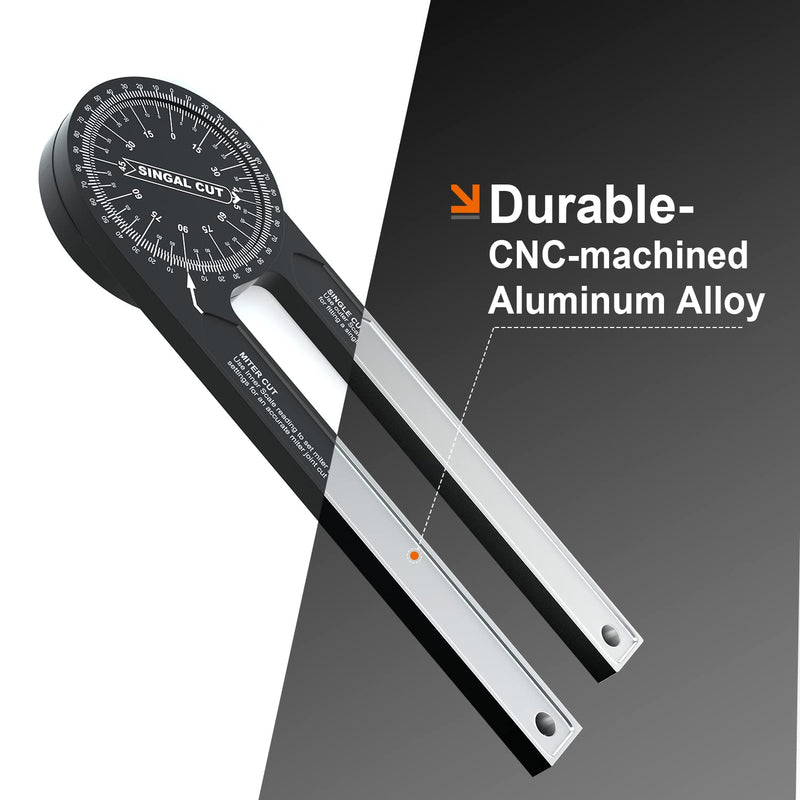 Mecurate Aluminum Miter Saw Protractor, 7.3-Inch Angle Finder Featuring Precision Laser Engraved Scales Woodworking Lightning Measure Tool with 360 Degree Rotation Function for Carpenters