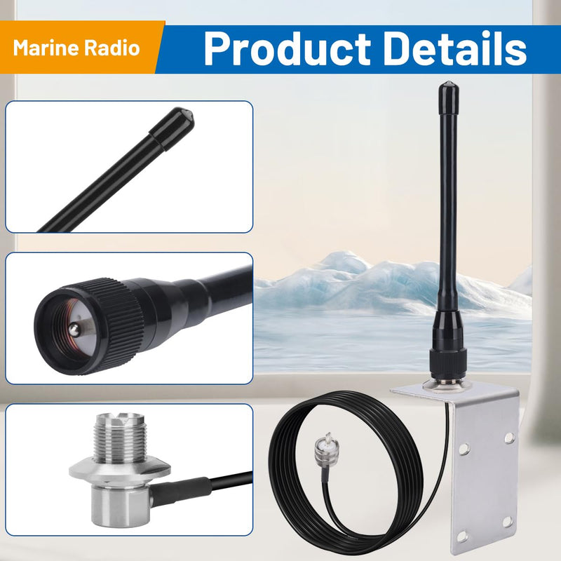 VHF Marine Radio Antenna VHF Antennas 156-163MHz Waterproof Boat Stubby Antenna with 16.4ft RG-58U Coaxial Cable,L Mount Bracket,U Bolt,PL-259 Connector for Yacht Sailboat Eifagur