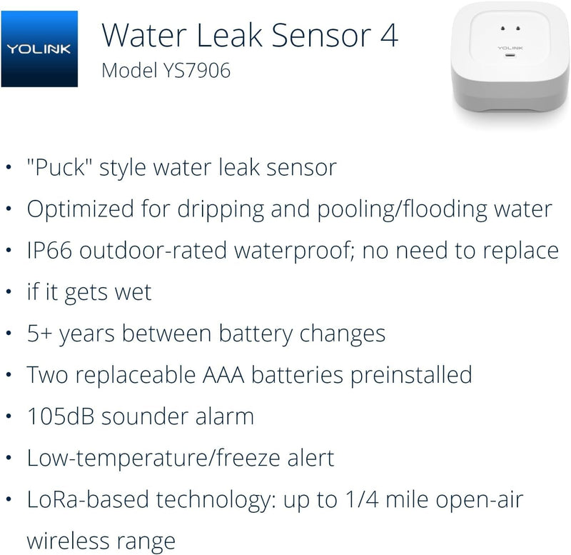 Water Leak Sensor 4 with 105dB Audio Alarm 3-Pack, SMS/Text, Email & Push Notifications, Freeze Warning, LoRa Up to 1/4 Mile Open-Air Range, w/Alexa, IFTTT, Hub Required!
