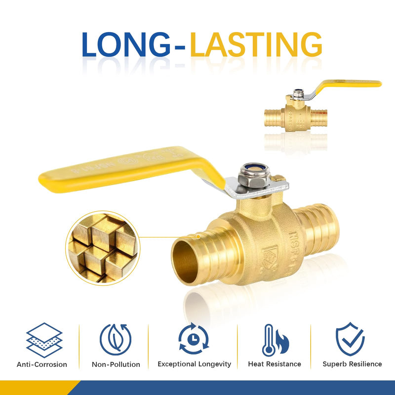 5PACK GUOFIS 1"PEX Crimp Full Port Ball Valve,Yellow Handle(VALVE020-5) 5 Yellow Handle
