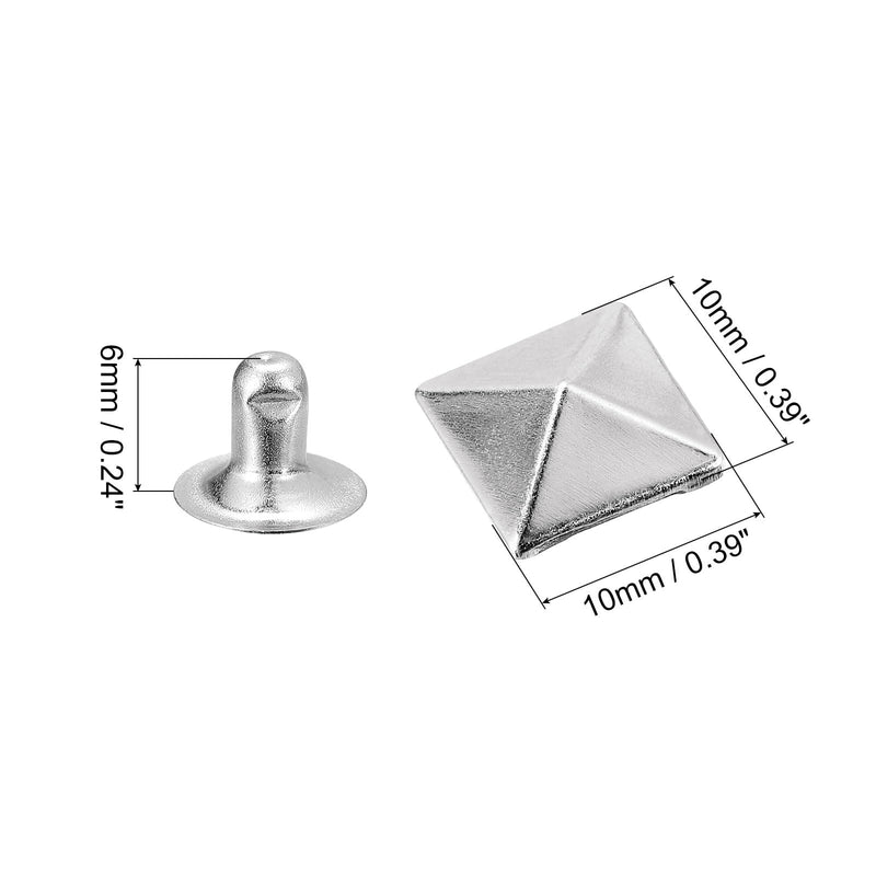 uxcell 100 Sets Spike Rivet, 10mm Pyramid Rapid Rivet Studs Square Punk Spikes Leathercraft Decoration for Clothing Belts Bags Shoes, Silver Tone