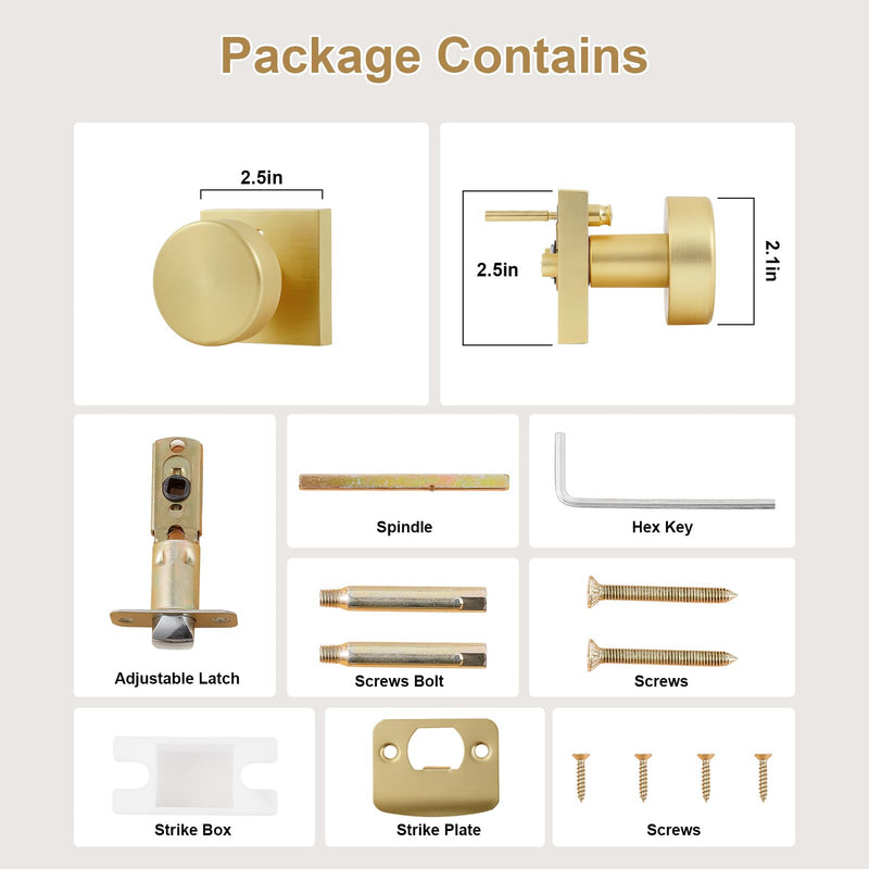 Privacy Gold Door Knobs Interior, Satin Brass Door Knobs Interior with Lock, Heavy Duty Modern Square Brushed Gold Door Handle for Bedroom Bathroom Privacy
