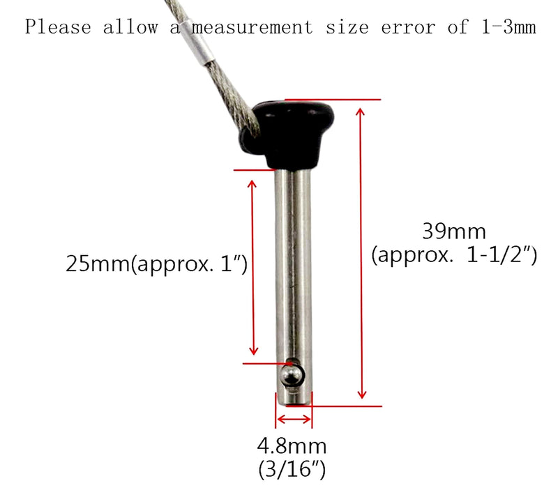 2/4/6Pcs Black Nylon Head Pull Pin Quick Release Pull pin Dia, 3/16" Marine Grade 316 Stainless Steel Bimini top Pins with Lanyard (4) 4