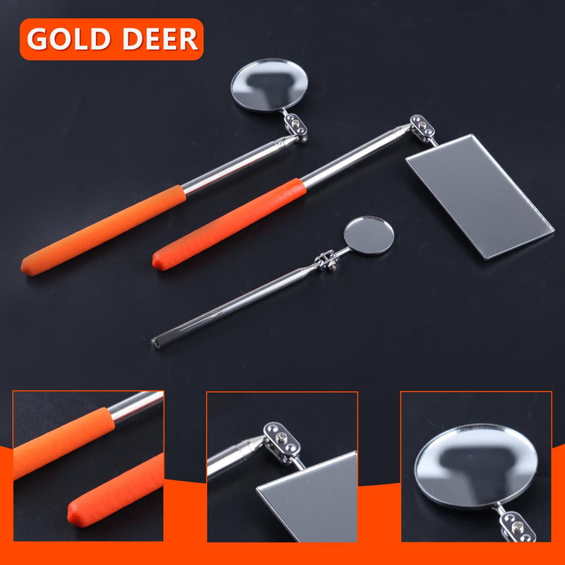 3Pack Telescoping Auto Inspection Mirror Set Mirror Stick Extendable Mirror on a Stick Mechanic Mirror with Long Handle 360°Inspection Mirror Telescoping Swivel Head,Round Rectangular
