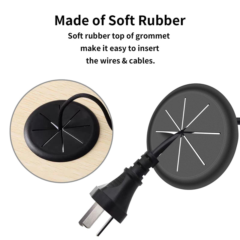 Desk Grommet 2 Inch 2PCS Flexible Desk Hole Cover for Cables Desktop Equipment Wiring Management Home & Office Table 2 Inch-Flexible Black