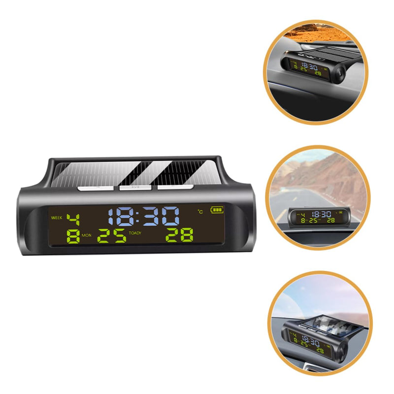 Solar Powered Car Clock Thermometer Digital Dashboard Clock with Temperature Display Date for Vehicles Essential Car Accessory for Accurate Readings