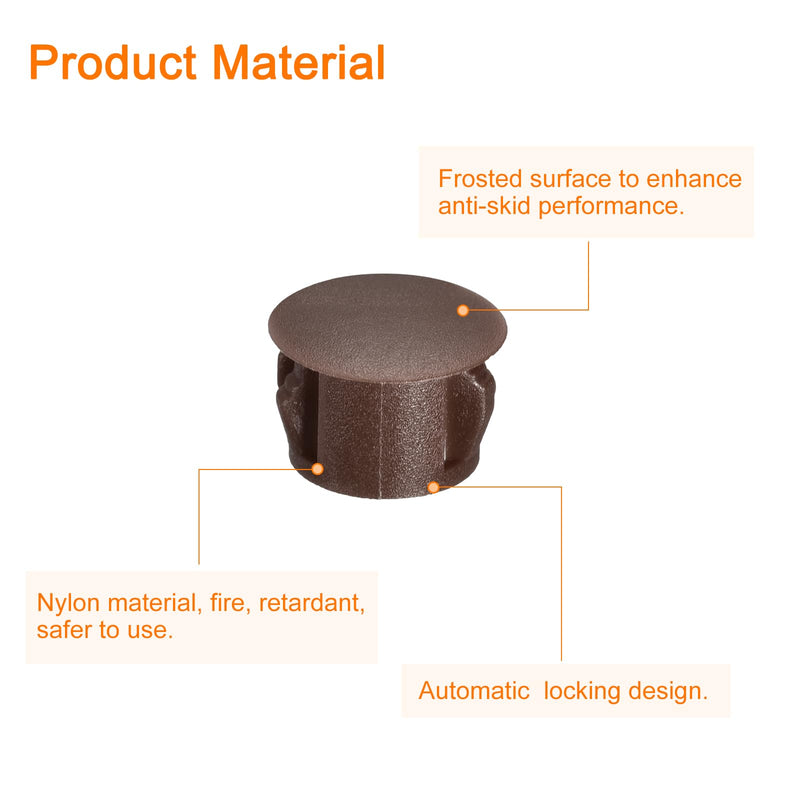 uxcell 12mm(15/32") Plastic Hole Plugs, 36Pcs Flush Type Panel Round Snap in Fastener Knockout Locking Plugs for Furniture Insert End Caps Panels, Brown