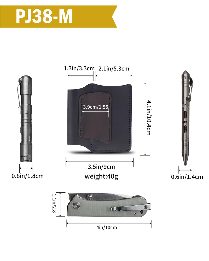 VIPERAED PJ38 Leather Multitool Sheath for Men, 4-in-1 Utility Leather Holster, EDC Pocket Organizer for Pocket Knife Multitool Flashlight and Pen Medium