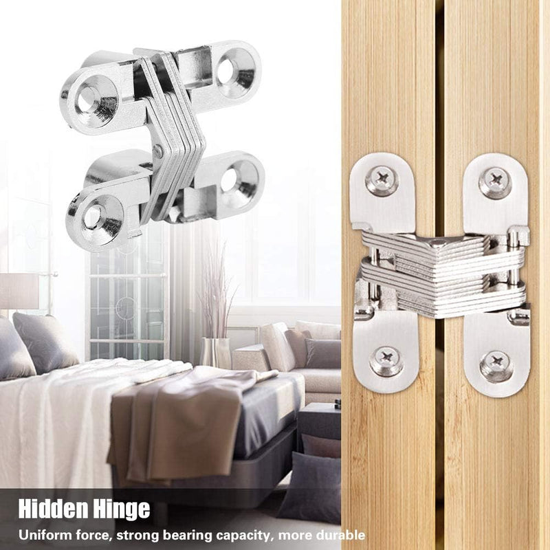 2pcs 180 Degree Hidden Hinges, Zinc Alloy Invisible Concealed Cross Door Hinge Easy Installation Furniture Cabinet Kit (XS)